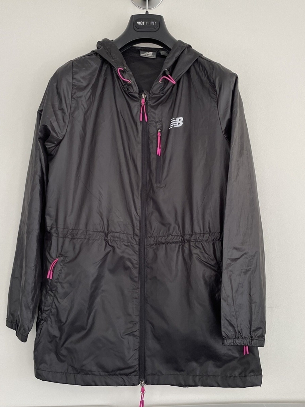 New Balance Black Hooded Utility Jacket with Pink Accents